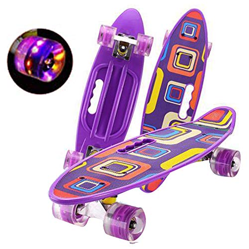 YYYY Monopatín Retro para niños, monopatín Completo de 24 Pulgadas con Ruedas Luminosas, Adecuado para niños, niños y niñas, Regalos para Principiantes 7