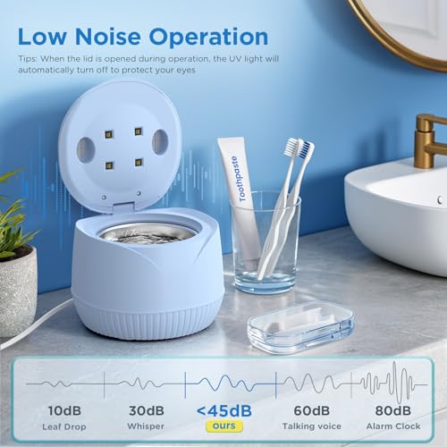 Image of Dental Ultrasonic Retainer Cleaner Machine: 45kHz Dental Cleaning Pod with Digital Timer & 200ML, Cleaning for Dentures, Mouth Guards, Aligners, Night Guards, Braces, Toothbrush Heads & Jewelry, Blue