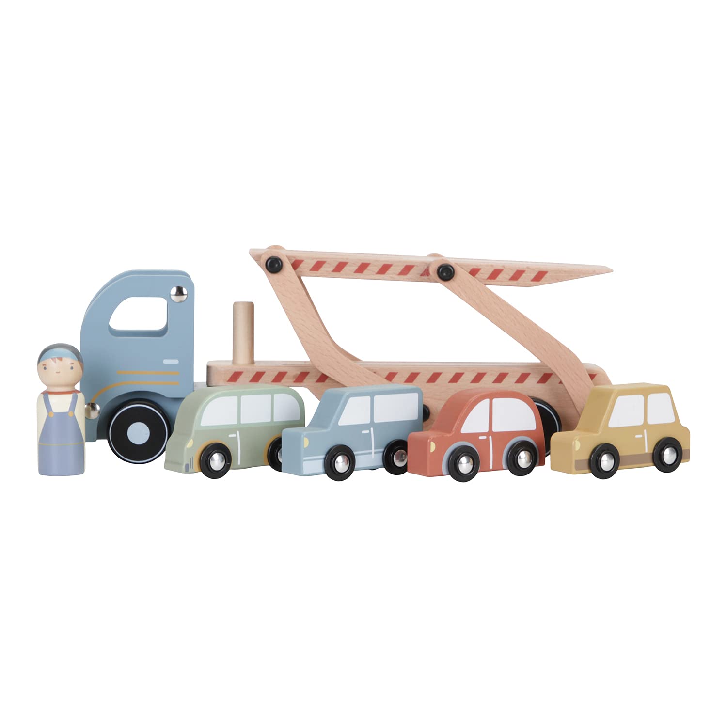 Little Dutch Autotransporter inkl. 4 Autos und Spielfigur Holz Kinder - blau