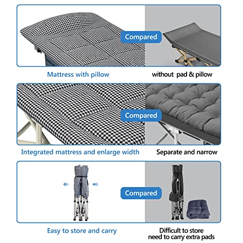 NESDCC Cot Oversize Camping Cot XL Camping Bed Integrated Mattress and Pillow Cots for Sleeping Folding Cot Enlarge Width Comfortable Heavy Duty for Adults Outdoor Indoor