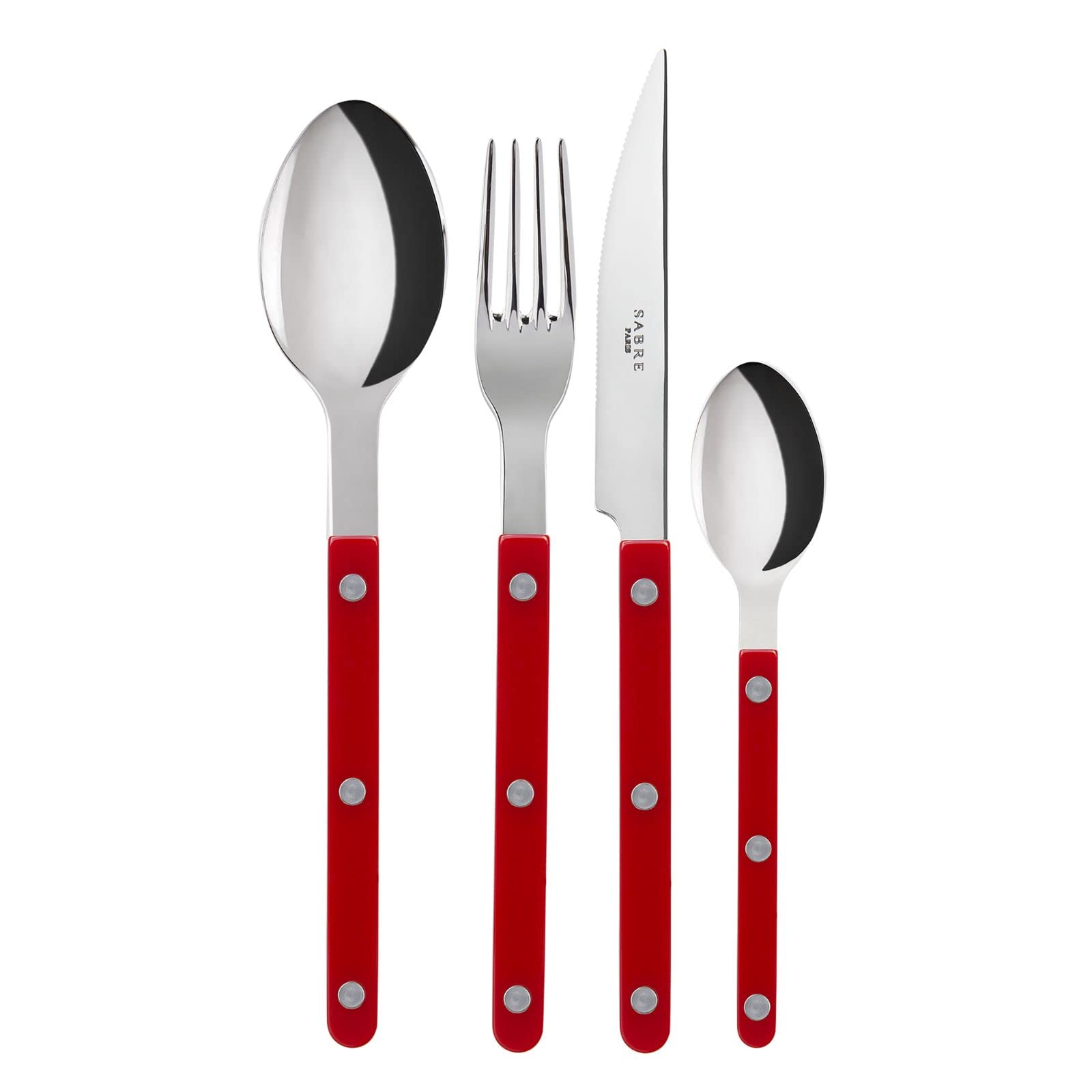 SABRE PARIS24-Piece Cutlery Set - Bistrot Collection - Knives, Forks, Tablespoons & Teaspoons - Stainless Steel & Nylon - Dishwasher Safe - Burgundy - Brilliant Finish