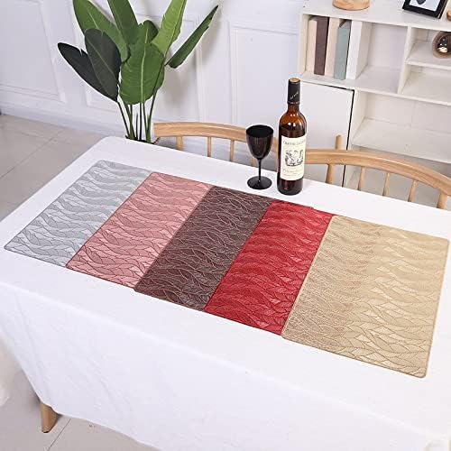 Hosoncovy 4 Pack Decorative Rectangle PVC Placemats Leaf Placemats Hollow Dining Table Place Mats Heat Resistant Non-slip Dining Placemats Table Mats for Home Kitchen Wedding (Gold)