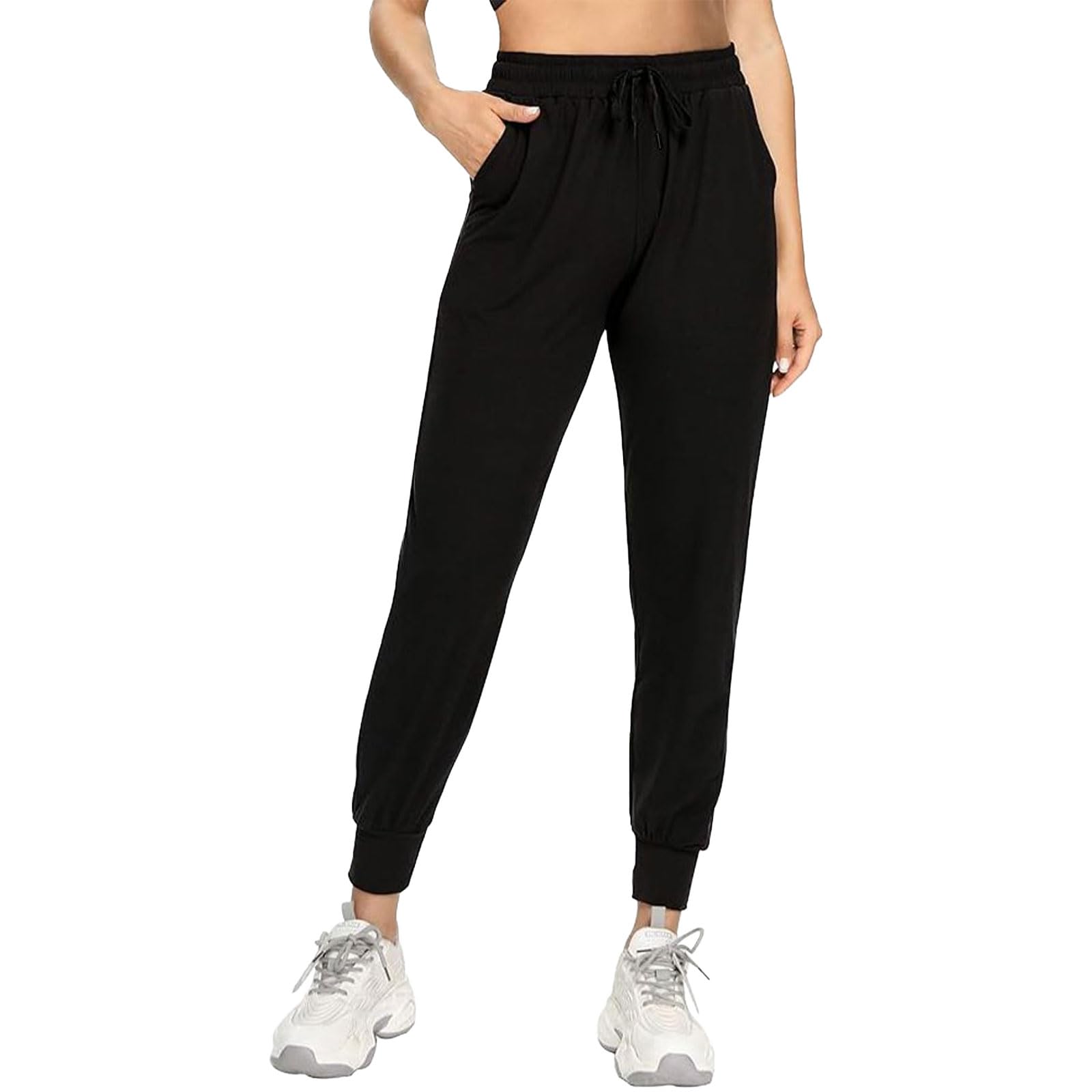 Infinizer Women's Black Jogging Bottoms For Joggers Tracksuit Bottoms Sweatpants Sports Yoga Trousers With Pockets For Athletic Yoga Sport Running Workout (Uk, Alpha, L, Regular, Regular)