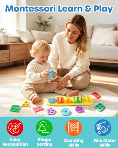 D-FantiX Montessori Silicone Sorting & Stacking Toys for Toddlers 1-3 - Image 2