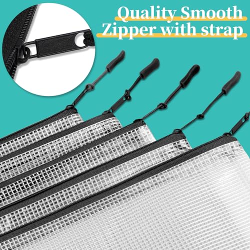 Image of A5 Mesh Zipper Pouch, 24 Pack 9.4 inch x 6.9 inch Plastic Zipper Pouches for Organizing, Multipurpose Waterproof Zipper Bags for Travel Office Home Storage, Black