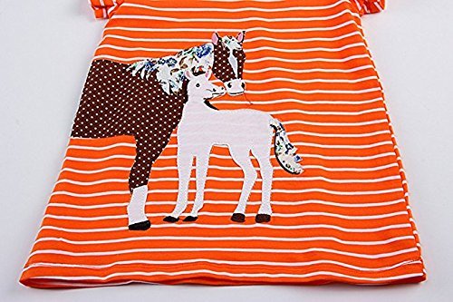 Youlebao Girls Cotton Long Sleeve Casual Cartoon Appliques Striped Jersey Dresses - Image 7