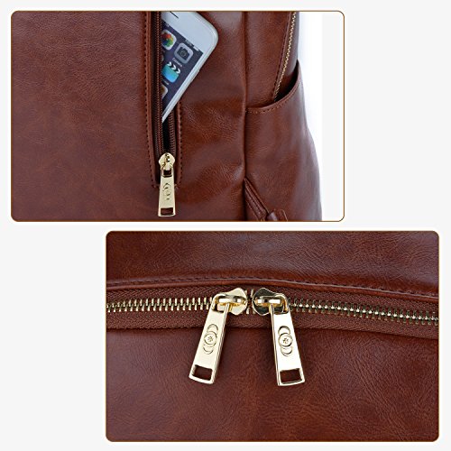 Mochila de couro, mochila feminina de couro preta Cooffit (couro sintético), Marrom, Medium