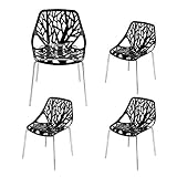 Karl home Modern Black Dining Chairs Set of 4, Stackable Plastic Chair for Dining Room, Living Room,