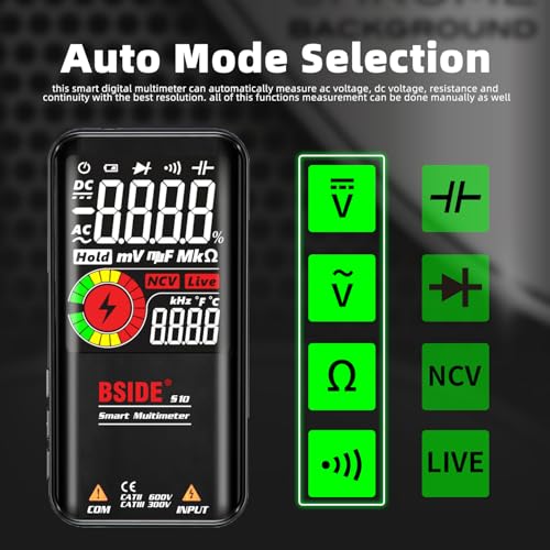 Image of BSIDE Digital Multimeter Color LCD 9999 Counts Auto-Ranging Voltmeter Capacitance Resistance Continuity Frequency Diode Duty Cycle Live Check Voltage Tester with Flashlight