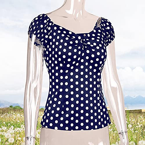 Image of YARN & INK Women's Rockabilly Tops 1950s Pinup Shirt Casual Off Shoulder Vintage Blouse