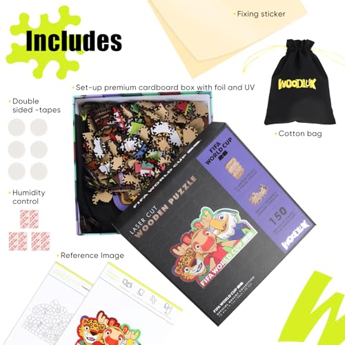 Image of FIFA World Cup 2026 Mascots Wooden Puzzles - 5MM Thick Officially Licensed Poster Puzzles - Premium World Cup 2026 Merchandise, Gift for Football Fan, Jigsaw Puzzle for Adult (Mascots Selfie, 150Pcs)