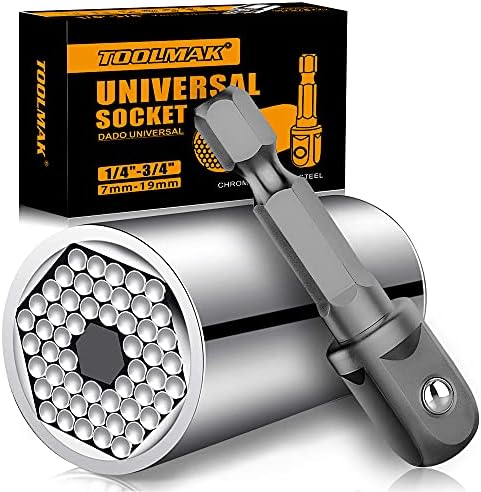 Universal Socket Tools Gifts for Men – Professional Socket Set with Power Drill Adapter Cool Stuff(7mm-19mm), Super Socket Grip Gadgets for Men Women, Christmas Stocking Stuffers for Men TOOLMAK