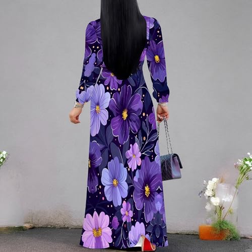 Image of PinkPatty Women's Print Maxi Dresses 3 /4 Sleeve Flowy Long Dress V Neck Wrap Tie Waist Sundress