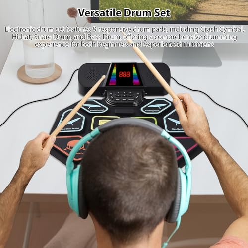 Batterie électronique compacte Walmeck avec 9 pads et prise casque pour débutant