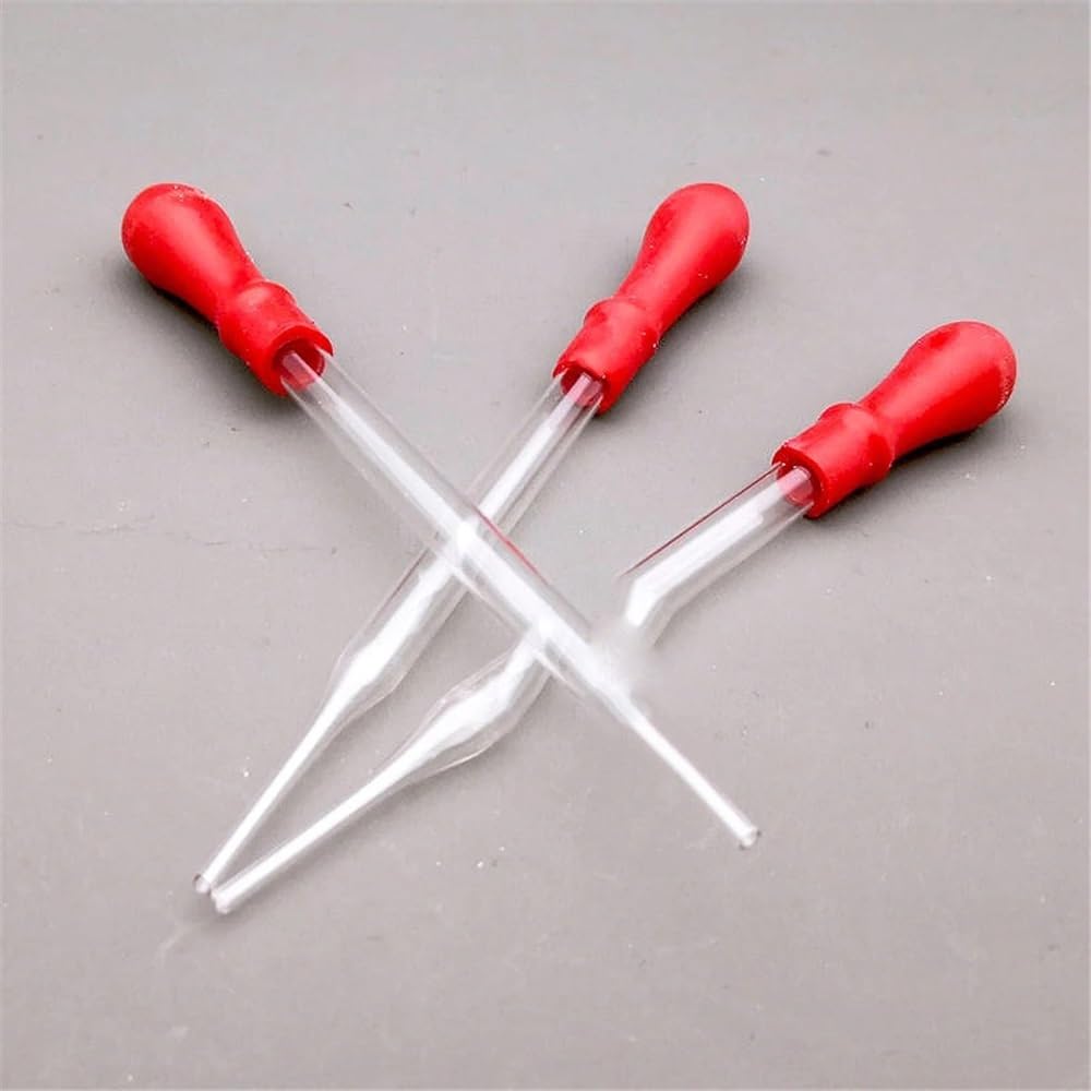 Pipeta de transferencia de vidrio, Goteros de pipeta vidrio sin graduar 100 a 150 mm con cabeza goma, 10 unidades(120mm)