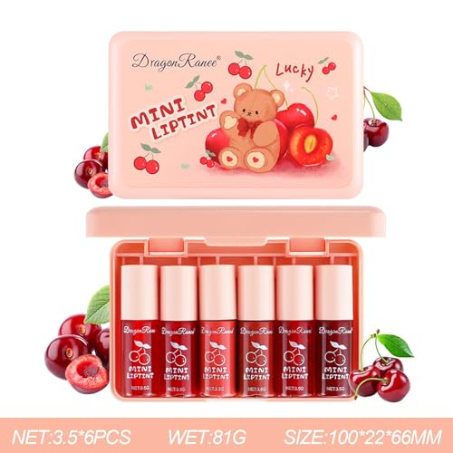 Eakroo 6 Colors Cherry Lip Tint Stain Set, Korean Velvet Lip Gloss Lip Stain Tint Mini Liquid Watery Lipstick thumb #6