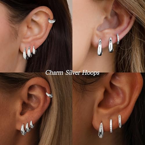 Image of Small Gold Huggie Hoop Earrings Set for Women Men Hypoallergenic 14K Plated Stack Cartilage Earrings, Sterling Silver Multiple Piercing Lightweight Mini Thin Cute Dainty Trendy Jewelry Gifts for Women