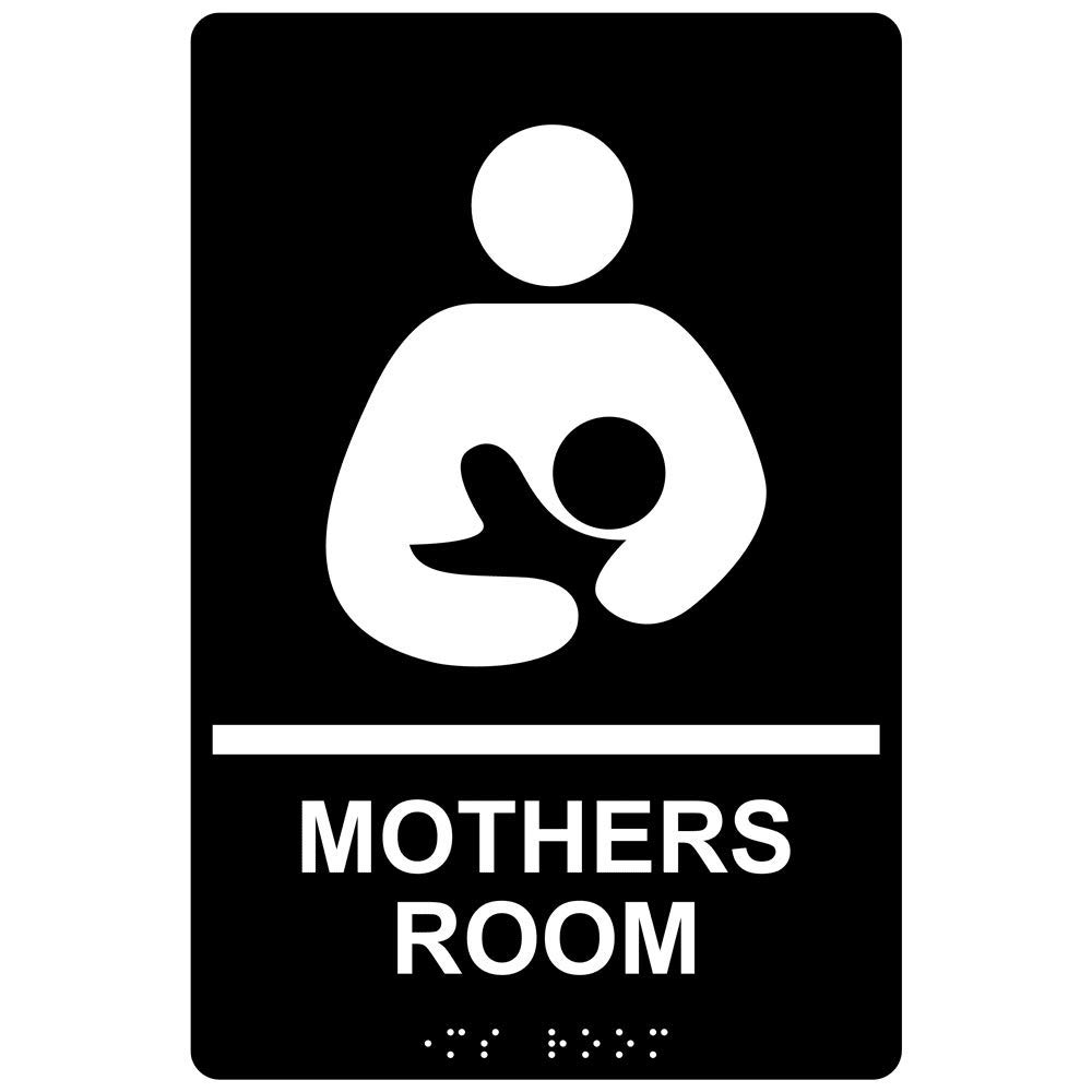 ComplianceSigns.com Mothers Room Sign, ADA-Compliant Braille and Raised Letters, 9x6 inch White on Black Acrylic with Adhesive Mounting Strips,
