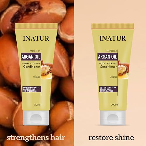 Image of inatur Argan Oil Hair Conditioner | Nourishing & Frizz Control | Deep Conditioning for Smooth, Shiny Hair | Sulphate-Free & Color Safe Formula | 200ml