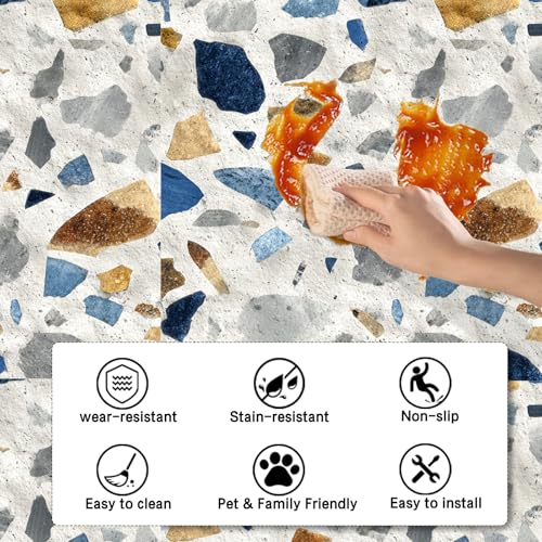 Image of Nuxovilar Peel and Stick Vinyl Floor Tiles, 12x12 Inch | Wall Sticker, Flooring Cover, Peel Stick Tile, Self Adhesive Floor, Kitchen, Bathroom, Living (Terrazzo Pattern)