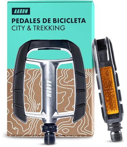 AARON City - Pedales con rodamientos sellados de Calidad - Superficie Antideslizante de Goma - Pedales para bicis eléctricas, de Trekking y de Ciudad - Plateado/Negro…