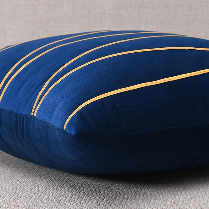 Image of Amazon Brand - UmI. Gold Leather Striped Pack Of 2 Throw Pillow Covers Velvet Decorative Cushion Covers Cases For Sofa Bedroom Livingroom Car 16 X 16 Inch In Blue Color, 180 Tc