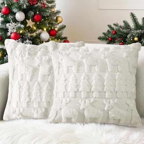 Lonya 2 Stück Kissenbezug Weihnachten 45 x 45 cm Super Weich Plüsch...