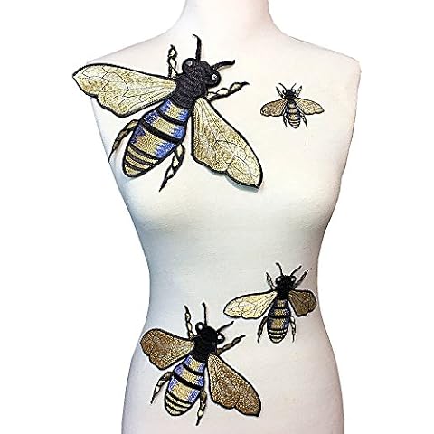 Super Insect Series Gold Embroidery Garment Decoration Accessories - Bee Full Embroidery Patch(4 Pcs Patch) Cover