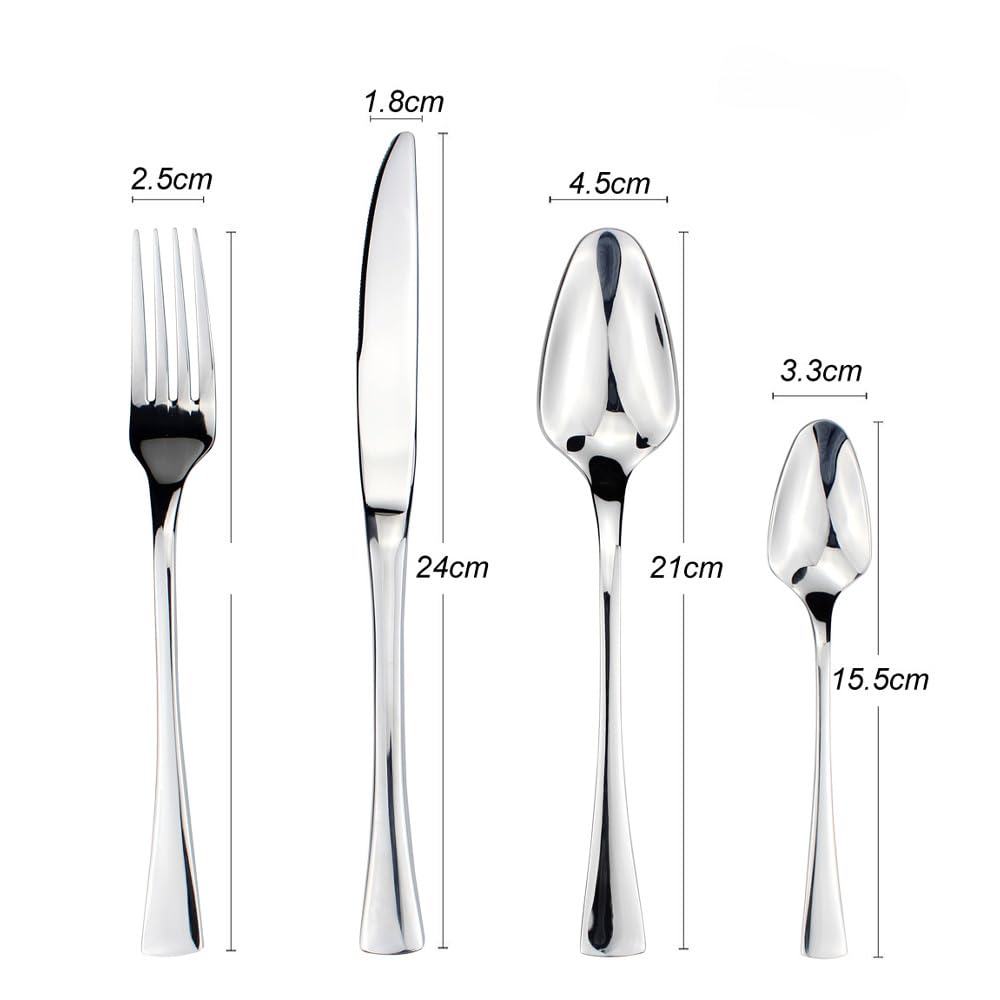 Manico Unico Cucina in Acciaio Inox Argenteria Stoviglie Posate Set Bistecca Coltello Forchetta Cucchiaio Cucchiaino (Nero,16 pezzi)