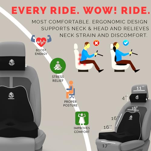 Image of MRRON Neckrest Back Support or Coccyx Orthopaedic Cushion for Long Sitting Universal fit with Ergonomic Design Made by High Density Memory Foam Used for Car or Office Chairs. (Black, Slim backrest)