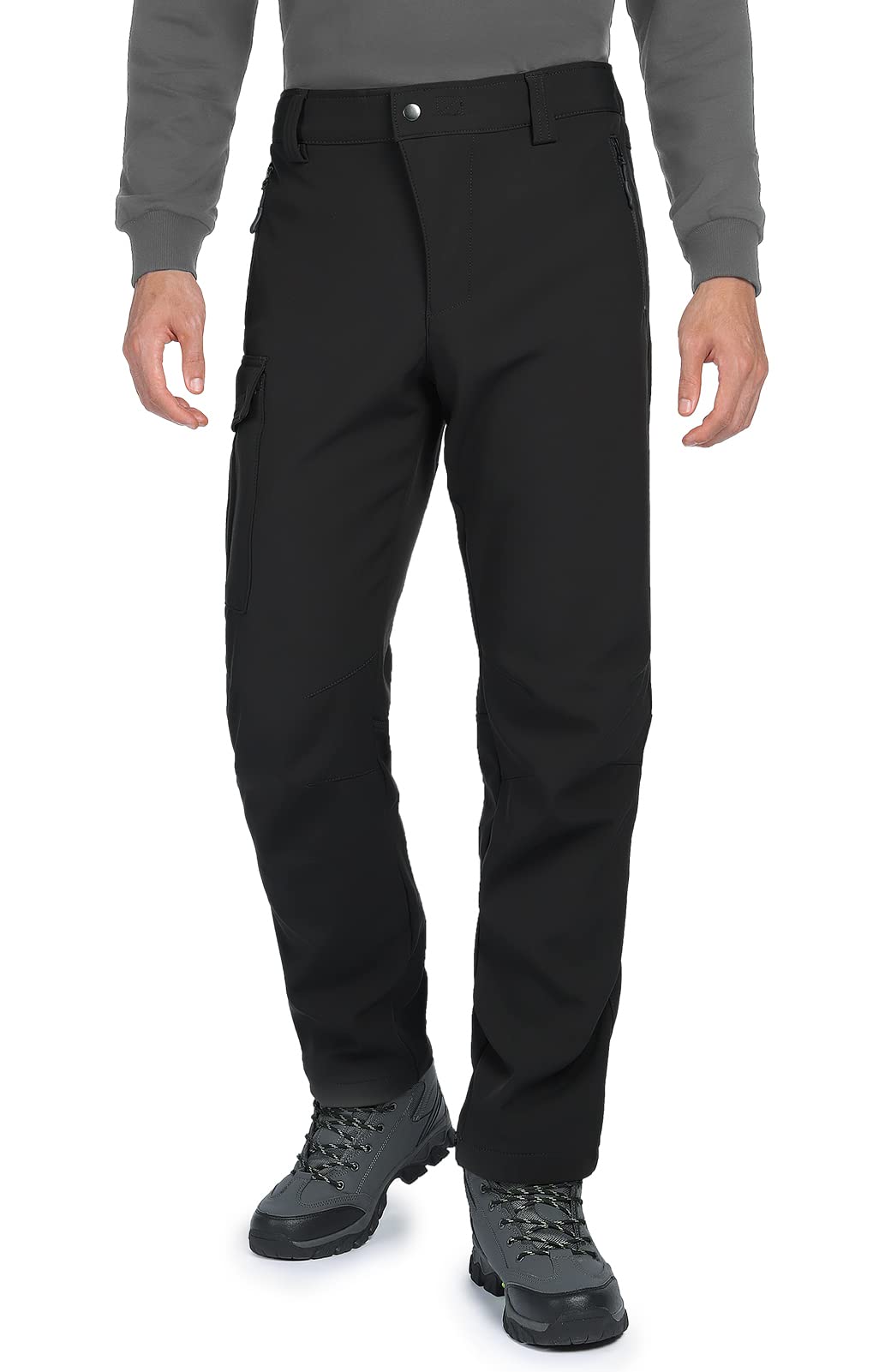 Pantalon de randonnée en softshell stretch pour homme - Imperméable - Pantalon de ski - Doublure chaude M Noir