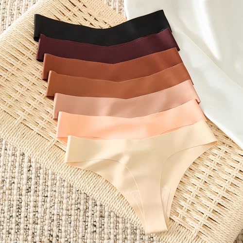 Image of DEANGELMON Seamless Thongs for Women No Show Thong V-waisted Underwear Women Comfy Multiple Pack