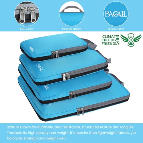 Image of BAGAIL 4 Set /6 Set /8 Set Compression Packing Cubes Travel Accessories Expandable Packing Organizers (Cloth Pattern, 4-Blue)