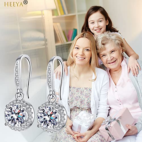 HEEYA Sterling Silver Drop Earrings for Women Girls - Dangle Earrings with Cubic Zirconia - Hypoallergenic Round/Leaf/Daisy/Oval/Drop/Square Shape Earrings - Birthday Jewellery Gifts with Box - Image 5