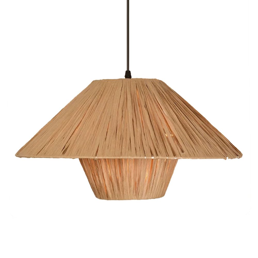 CSSYKV Wabi-sabi Style Rattan Pendant Light for Farmhouse Ceiling Chandelier with Metal Frame Rattan Wicker Lantern Handmade Rattan Ceiling Light for Living Room Dining Room Restaurant Foyer