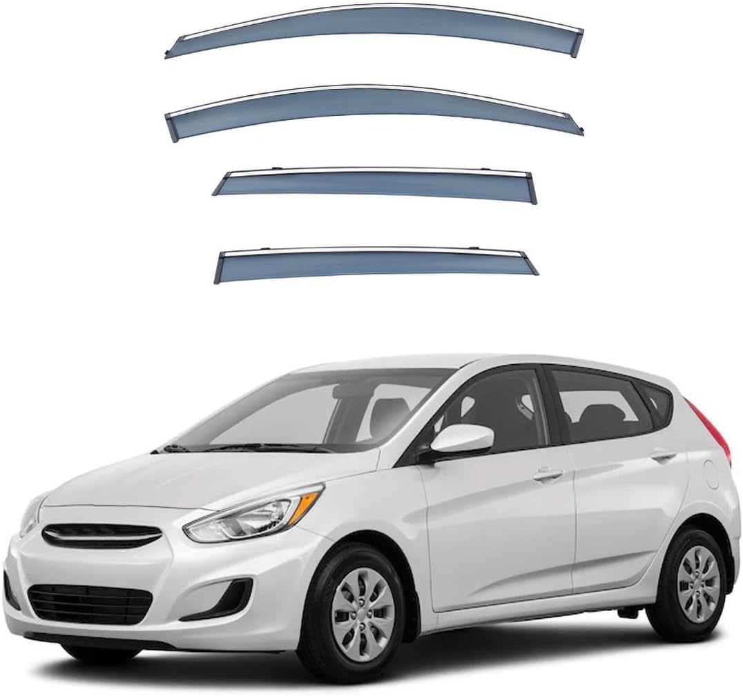 FengXH Window Deflectors for Hyundai Accent Hatchback RC 2011-2016 - 4pc Smoke Tint, Waterproof, Noise Reducing.