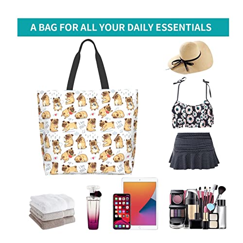 Qwalnely-Pug-Gifts-for-Pug-Lovers-Tote-Bag-Canvas-for-Women-Travel-Beach-Bag-Reusable-Grocery-Shopping-Storage