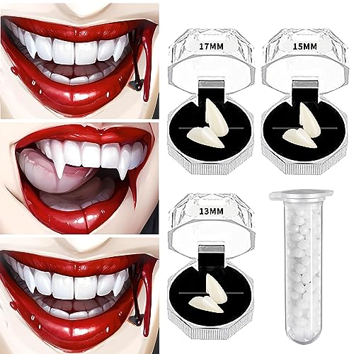 UOUYOO Vampire Teeth Fake Fangs for Cosplay Party Props Halloween Party Fangs Favors White Horror False Teeth Favors Masquerade Accessories Gift 17mm 15mm 13mm