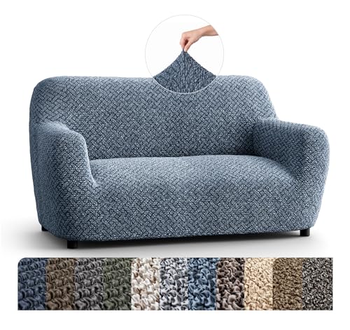 Paulato BY Ga.I.Co. Loveseat Slipcover - Oversized Chair Cover - Stretch Couch Cover - Cushion Love Seat Sofa Slipcovers - 1-Piece Form Fit Washable Protector - Microfibra Print - Venezia Blue
