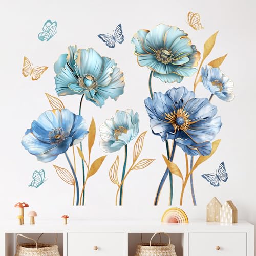Vinilos decorativos florales Mfault azul y teal 35x12 in miniatura 4