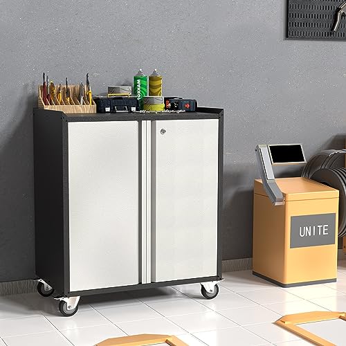 SUPEER Metal Storage Cabinet with 2 Doors and 1 Adjustable Shelves,Top Workbench Mobile Tool Chests Garage Cabinets with 4 Wheels,Lockable Tool Cabinets for Home,Office,Shop 6 SUPEER Metal Storage Cabinet with 2 Doors and 1 Adjustable Shelves,Top Workbench Mobile Tool Chests Garage Cabinets with 4 Wheels,Lockable Tool Cabinets for Home,Office,Shop - Image 6