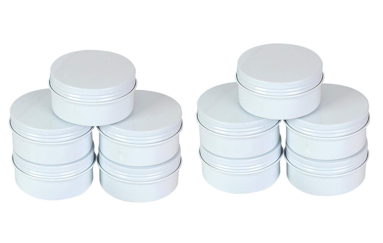 3oz/90ml White Aluminum Tin Jar with Screw Lid 3oz. Containers with Lids 3 Ounce Metal Steel Tin Cosmetic Sample Containers for Lip Balm DIY Salve Spice Candies Crafts,10Pack