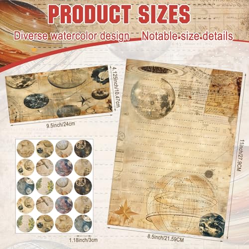 Image of TaoBary 160 Pcs Stationery Paper Set 50 Double Sided Stationery Papers with 50 Matching Envelopes and 60 Round Dot Sticker, 10 Design(Space Moon Celestial,8.5 x 11 Inch)