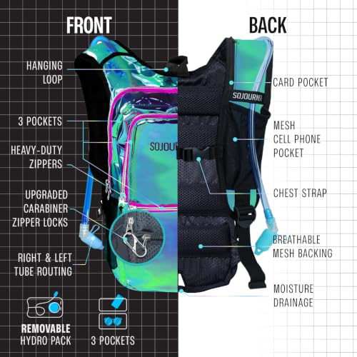 Image of Sojourner Hydration Pack, Hydration Backpack - Water Backpack with 2l Hydration Bladder, Festival Essential - Rave Hydration Pack Hydropack Hydro for Hiking, Running, Biking, Festival Gear