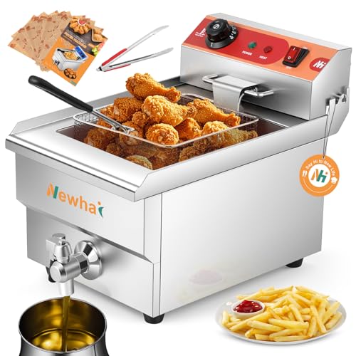 Newhai Electric Deep Fryer 13L 13.7QT Commercial Countertop Frying Machine with Basket Stainless Steel for Restaurant Home 1500W 110V