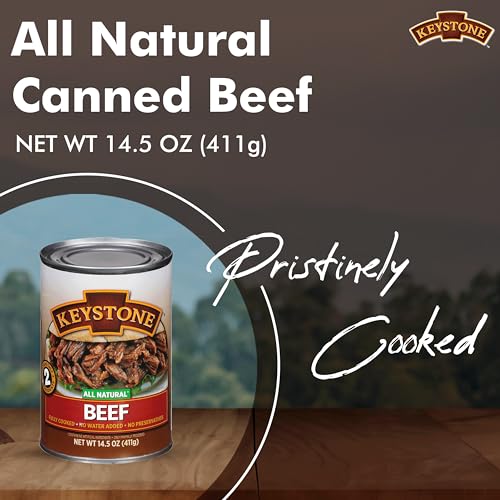 Keystone Meats All Natural Heat and Serve Canned Beef 14.5 oz – Fully Cooked Canned Meat – Ready to Eat – 5-Year Shelf Life – Pantry Staple for Everyday Meals, Emergency Survival Food – Made in USA – Pack of 24