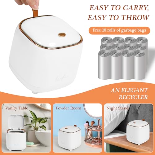 Image of Mini Countertop Trash Can with 10 Rolls of Trash Bags,Tiny Desk Trash Cans | with Press Type Lid, Desktop Trash Can Applicable for Bathroom Vanity Home Office