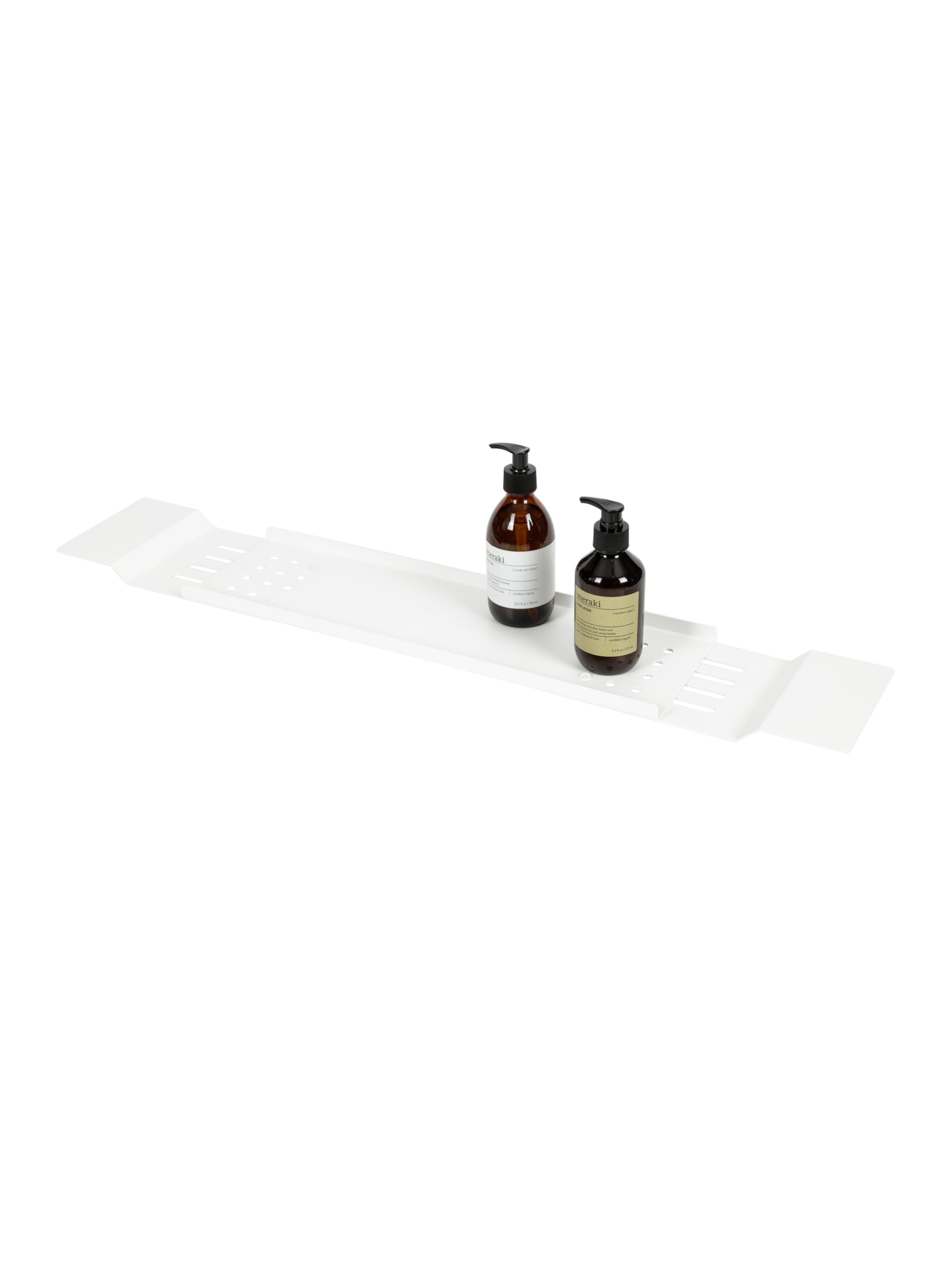 DABSTORY Plateau de baignoire en acier inoxydable réglable 70 cm à 94 cm Plateau de salle de bain rectangulaire Boîte de rangement rectangulaire pour bougies, savon, serviettes (blanc)
