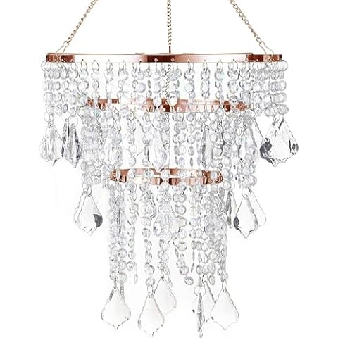 Sunli House Acrylic Chandeliers lampshade Mini Crystal Beaded Fixture Pendant Ceiling Light Shade for Wedding Bedroom Hallway Bathroom Rosegold H11.4''X D9.84'' Cover