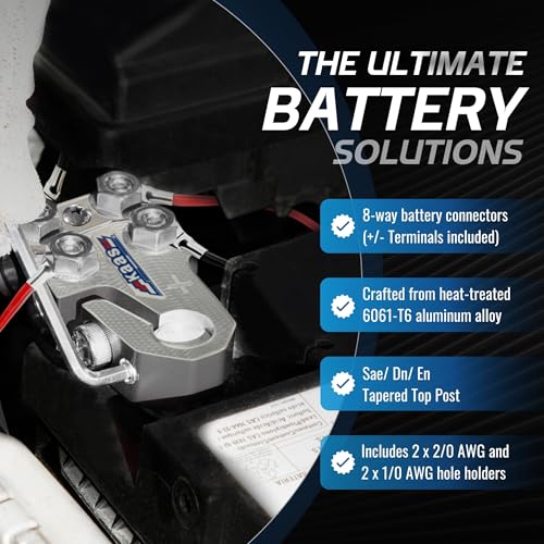Image of Made in Taiwan 9-Way Battery Terminal Connectors, Battery Post Adapter Set | SGS report-supported A6061-T6 aluminum, M8 /M6 top points plus M4 accessory point